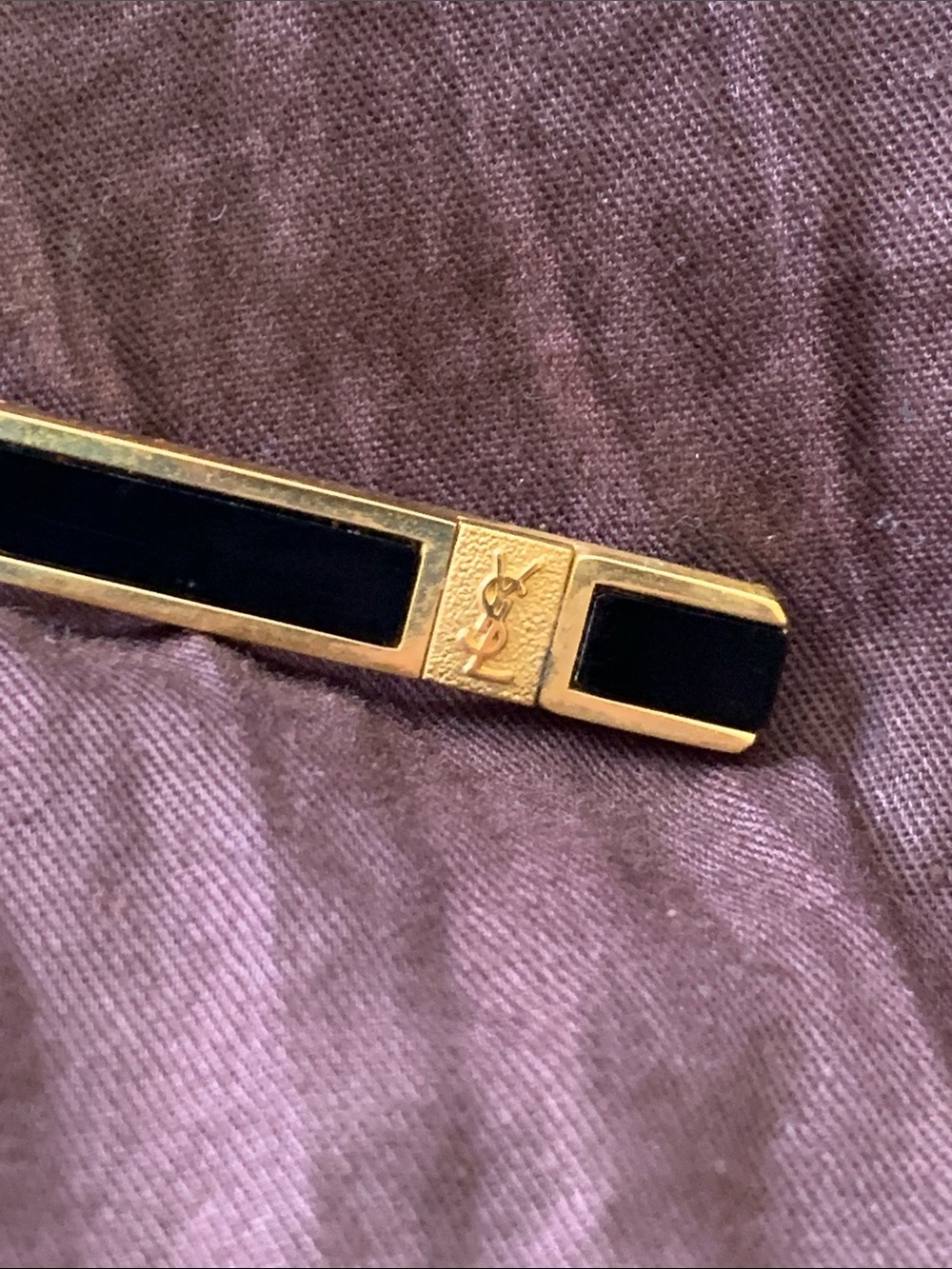 YSL Vintage Gold Black Logo Tie Money Hair Clip Barrette - Picture 3 of 6
